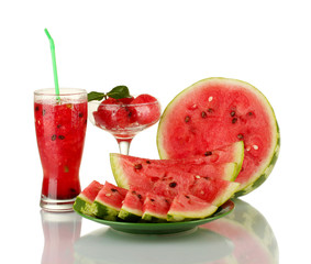 Refreshing desserts of watermelon isolated on white