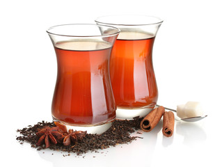 glasses of Turkish tea, isolated on white