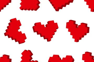 Wall murals Pixel Pixel hearts seamless background pattern. Vector illustration.