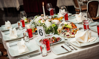 Luxury banquet table setting at restaurant