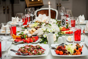 Luxury banquet table setting at restaurant