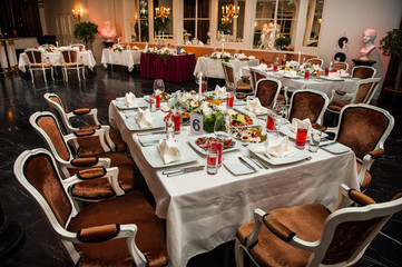 Luxury banquet table setting at restaurant