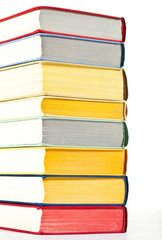 Closeup of colorful stacked books