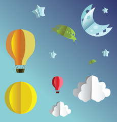 Naklejka premium Paper folded flying objects