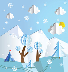 Paper folded winter landscape