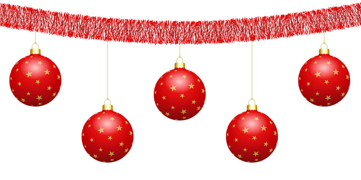 Guirlande rouge et boules de Noël étoilées