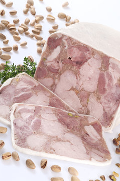 a still life of galantine with pistachios