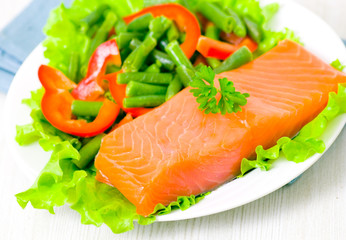 fresh smoked salmon fillet with vegetables