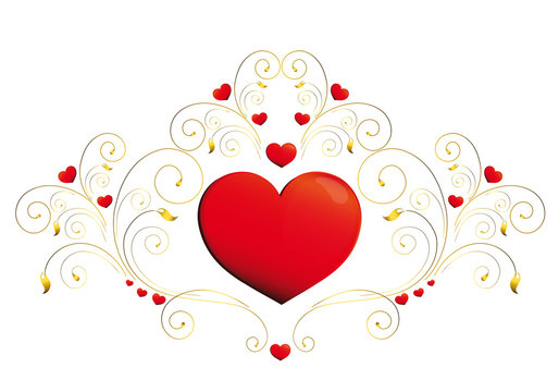 heart, hearts, red,krausens,gold, background