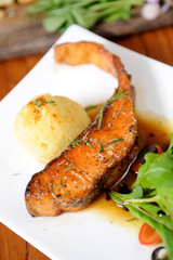 Grilled salmon steak