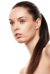 Fototapeta premium Beautiful woman's face with clean skin on white