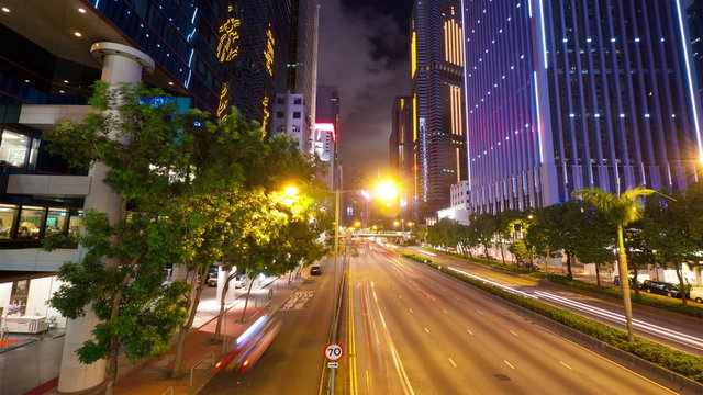 Street traffic in Hong Kong at night, timelapse
