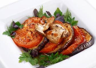 Fried eggplants and tomatoes