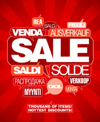 Sale design template written in many languages.