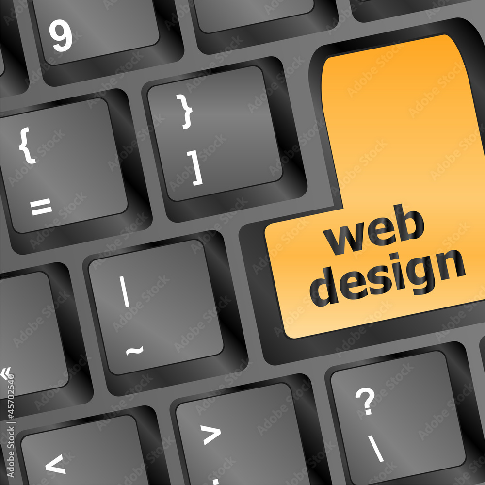 Poster web design text on a button keyboard