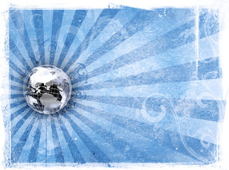 Grunge background with metal world globe