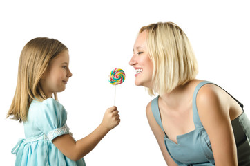 Mother with daughter isolated on white