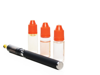 Electronic Cigarette 3 bottles of Liquid and drip tip - isolated