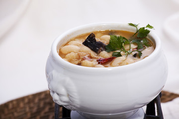 beans stewed with mushrooms and quail