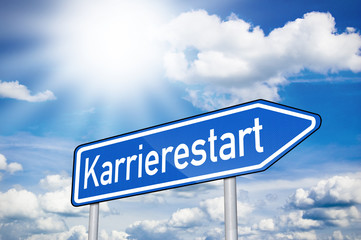 Obraz premium Blaues Schild mit Karrierestart mit Sonne