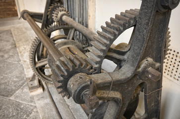 Old rotary printing press gears
