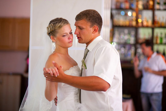 Bride And Groom Dancing At Wedding Of Couple, Bride Sad Crying I