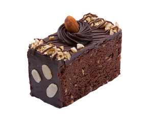 Sweet brownie cake topping with chocolate and almond