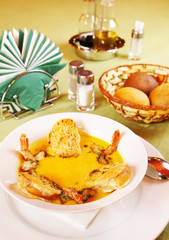 Pumpkin soup with shrimps