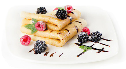 Crepes with blackberries and raspberries