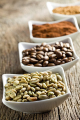 green, roasted, ground and instant coffee