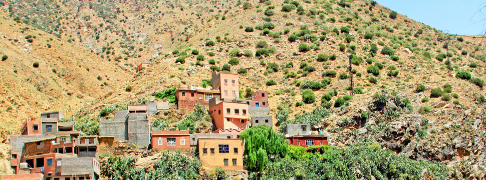 Beautiful view of mountains (Atlas mountains, Morocco) and a vil