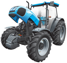 tractor with open hood