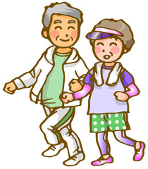 老夫婦のジョギング