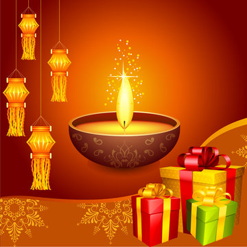 vector illustration of colorful diwali hanging lantern with gift