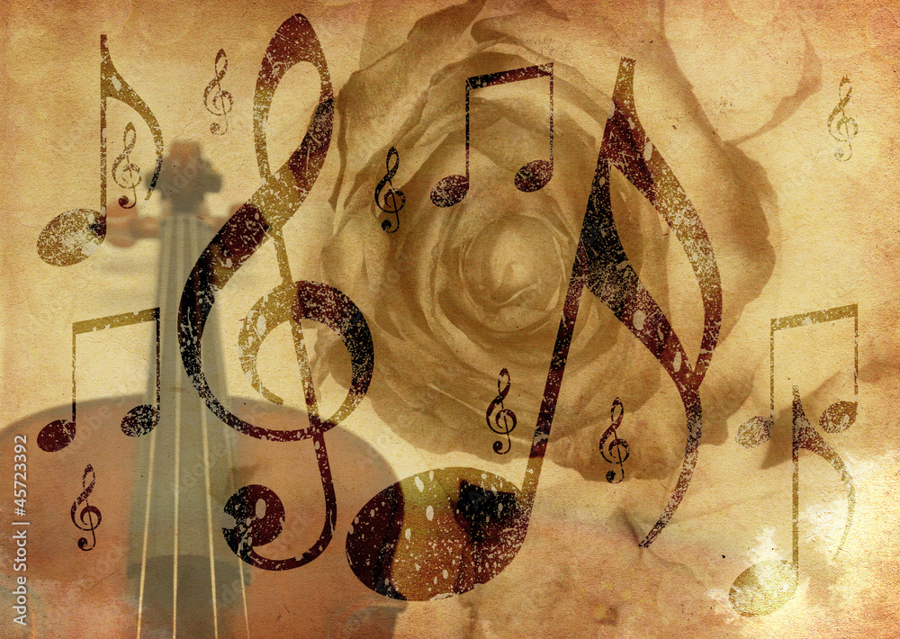 Wall mural Grunge music rose background