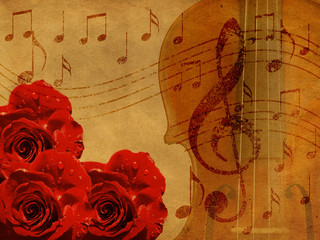 Fototapeta na wymiar Music roses and violin background