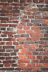 Vintage detailed brick wall texture with reconstruction segment