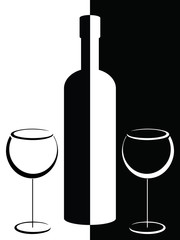Black and white bottle and wineglasses