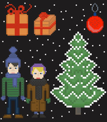 Obraz na płótnie Canvas pixel art christmas set