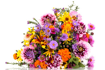 beautiful bouquet of bright flowers isolated on white