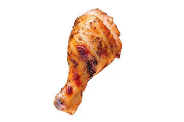 Fotobehang Grilled chicken leg on white background. © amenic181