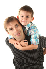 portrait of dad and son isolated on white