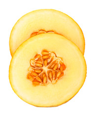 Cut ripe melon isolated on white