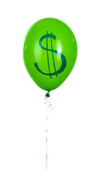 Green one balloon with showing dollar isolated on white