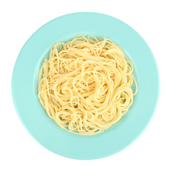 Italian spaghetti in plate isolated on white