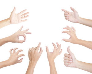 Set of gesturing hands isolated on white background