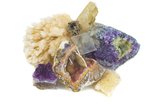 composition of natural gem stones on a white background