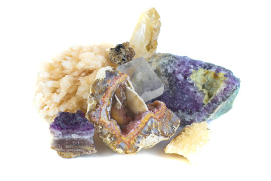 composition of natural gem stones on a white background