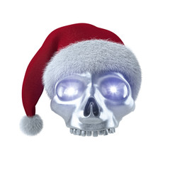 Silberner Totenkopf mit Santa Claus Mütze 3D
