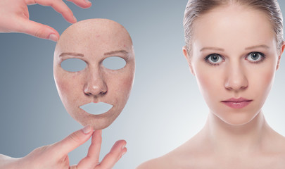 concept skincare with  mask. Skin of beauty young woman before a